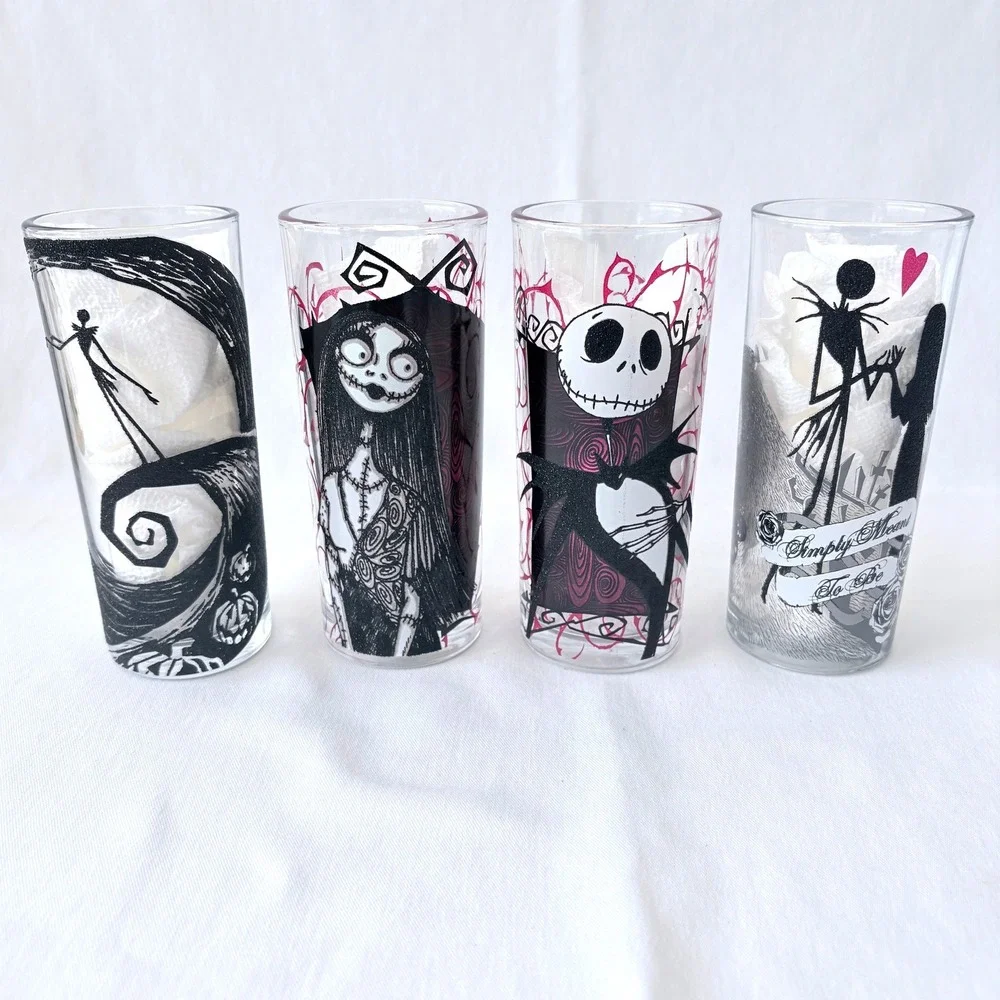 Disney‎ Nightmare Before Christmas Glass Set 4pc Clear Black Red 10 Oz